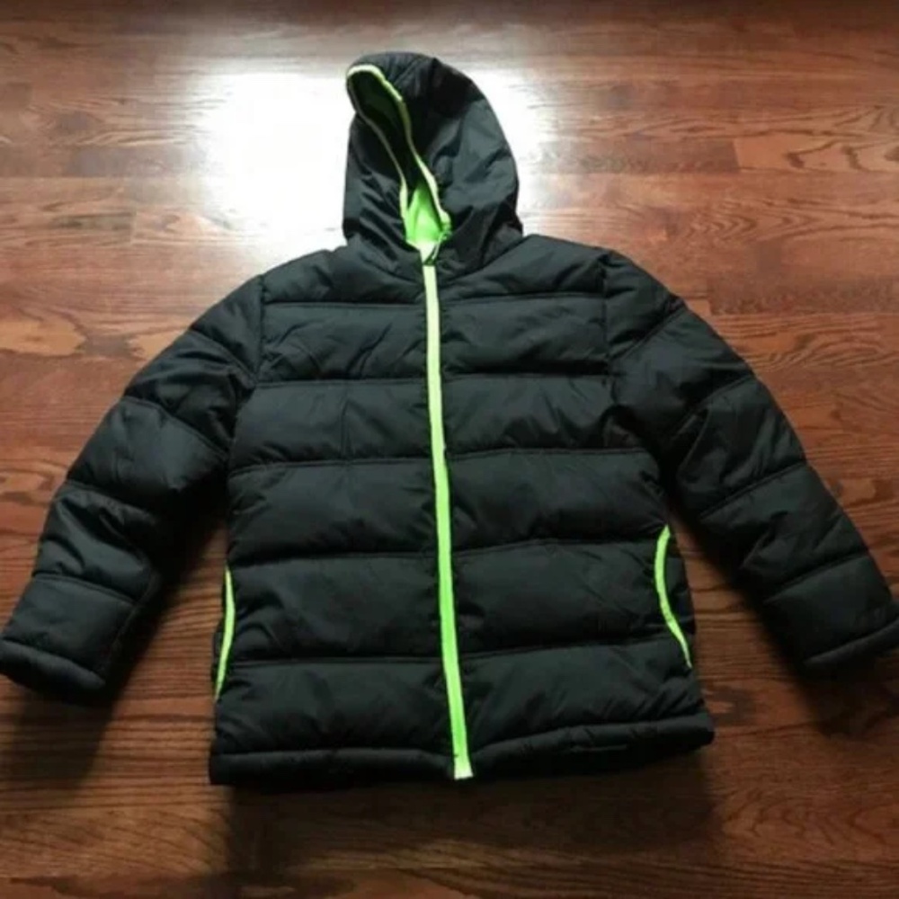 Kids Boys Hooded Jacket Size XL Black Green Faded Glory VGUC Coat